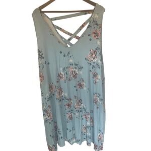 Maurices Women Floral V-Neck Strappy Back Dress 3X Blue Boho Cottagecore Summer
